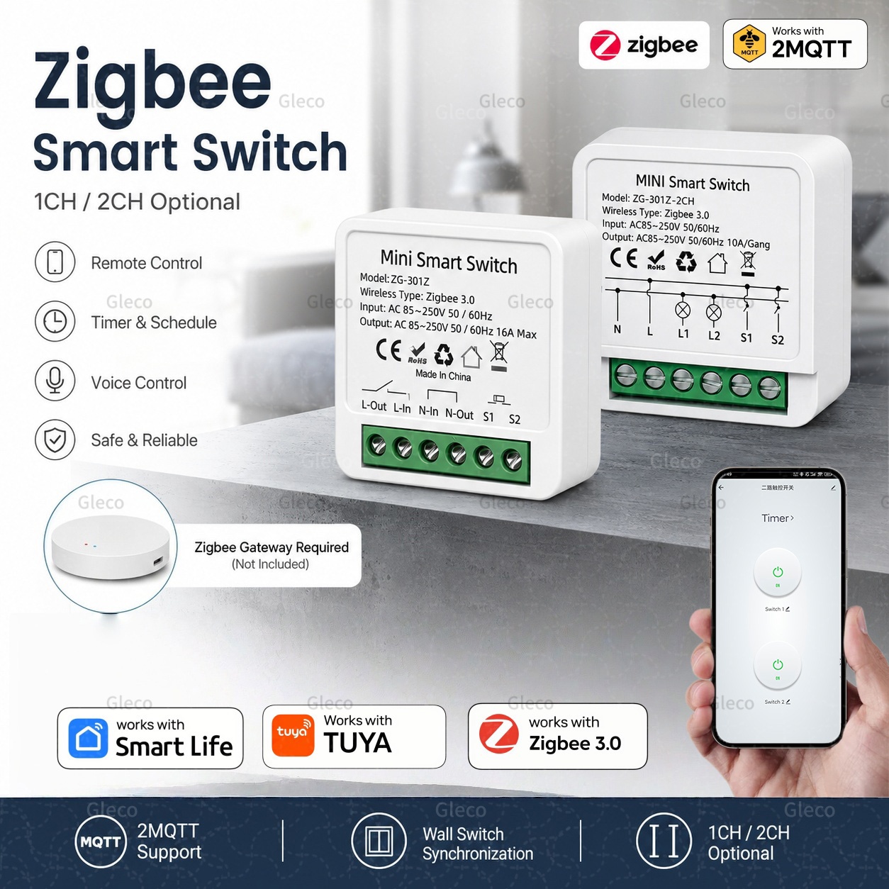 Smart Home Hub Ikea - Zigbee Smart Switch Breaker 16A 1/2Gang