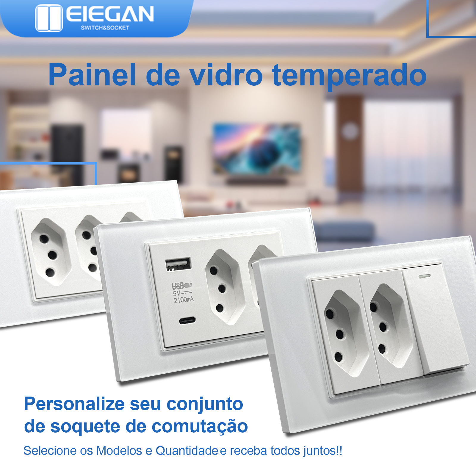 Smart Wall Socket - ELEGAN 118mm White Brazil Tempered Glass