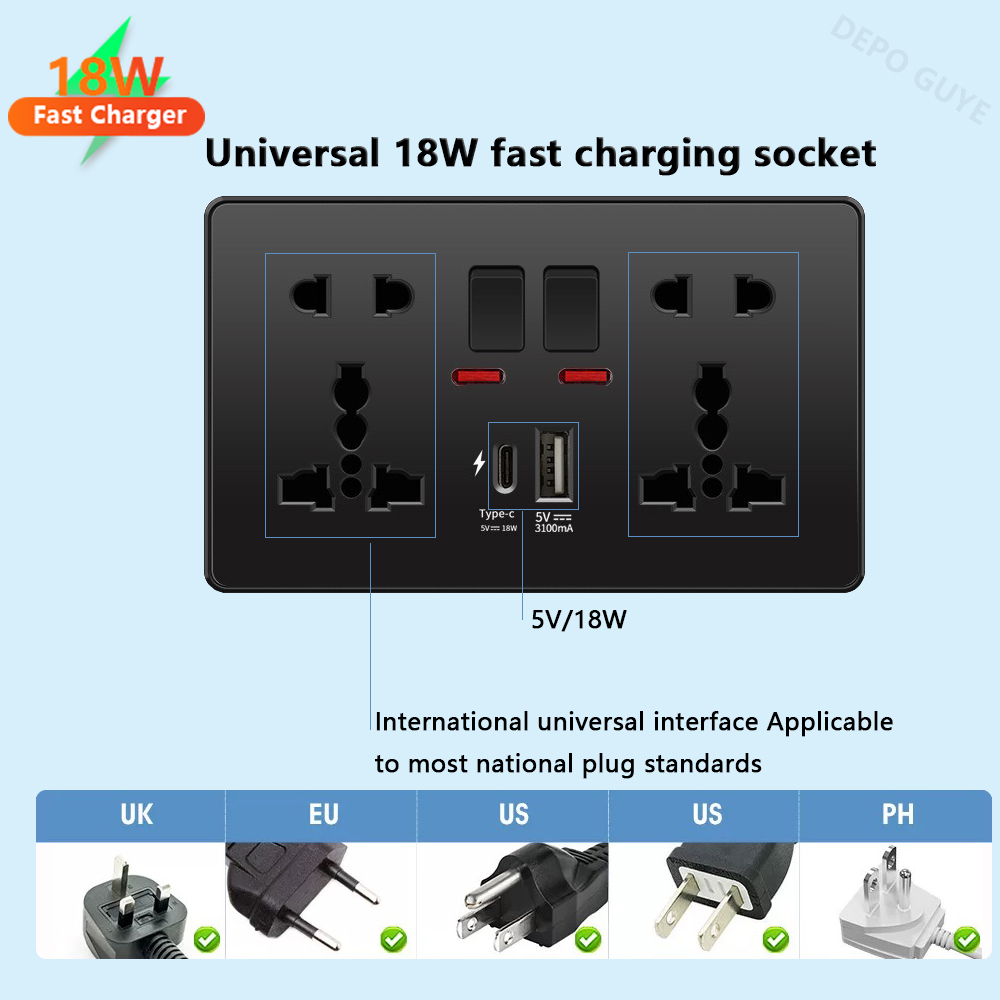 Universal Black USB Type-C 18W - Smart Wall Socket บทวิจารณ์และราคา