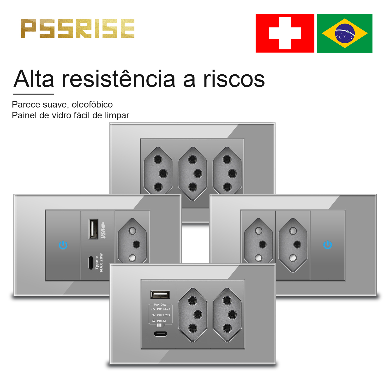 PSSRISE Grey Glass Full-paddle - Smart Wall Socket บทวิจารณ์และราคา