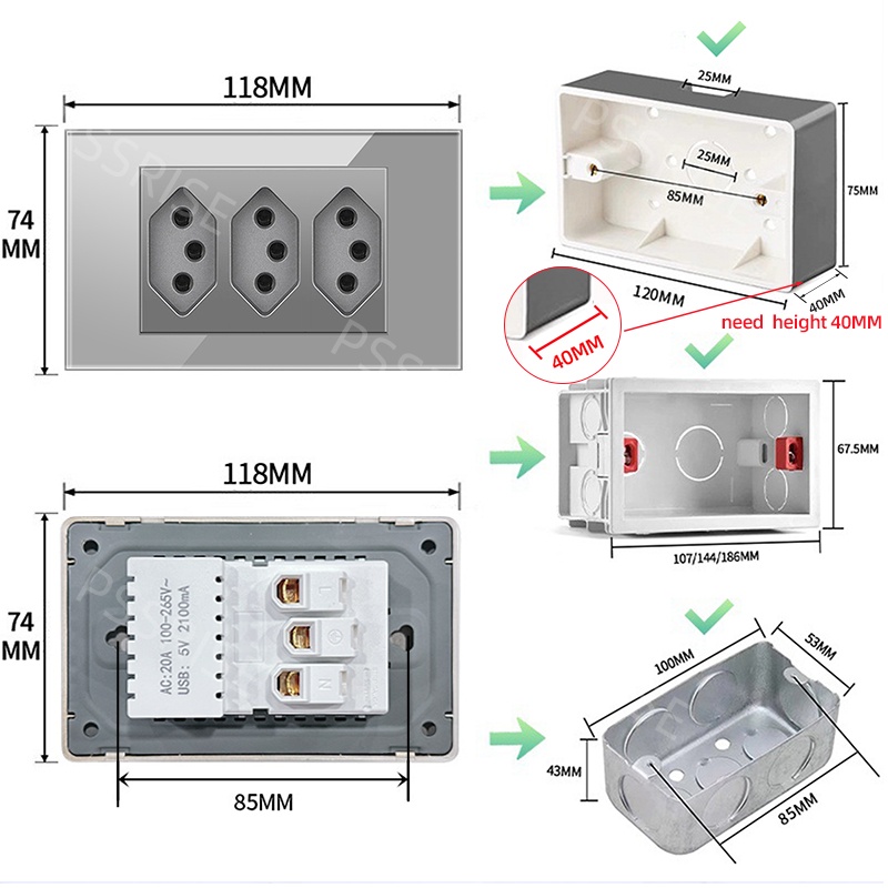 PSSRISE Grey Glass Full-paddle - Smart Wall Socket บทวิจารณ์และราคา