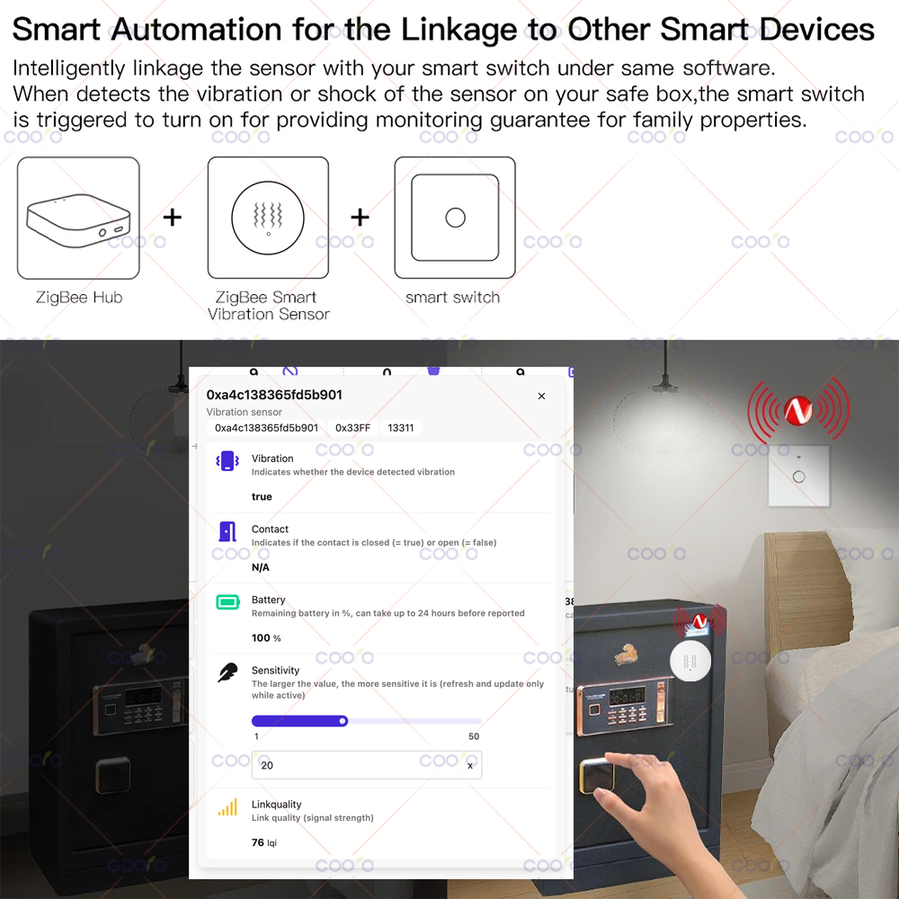 ZigBee 3.0 Vibration Sensor Re - Smart Home Setup บทวิจารณ์และราคา