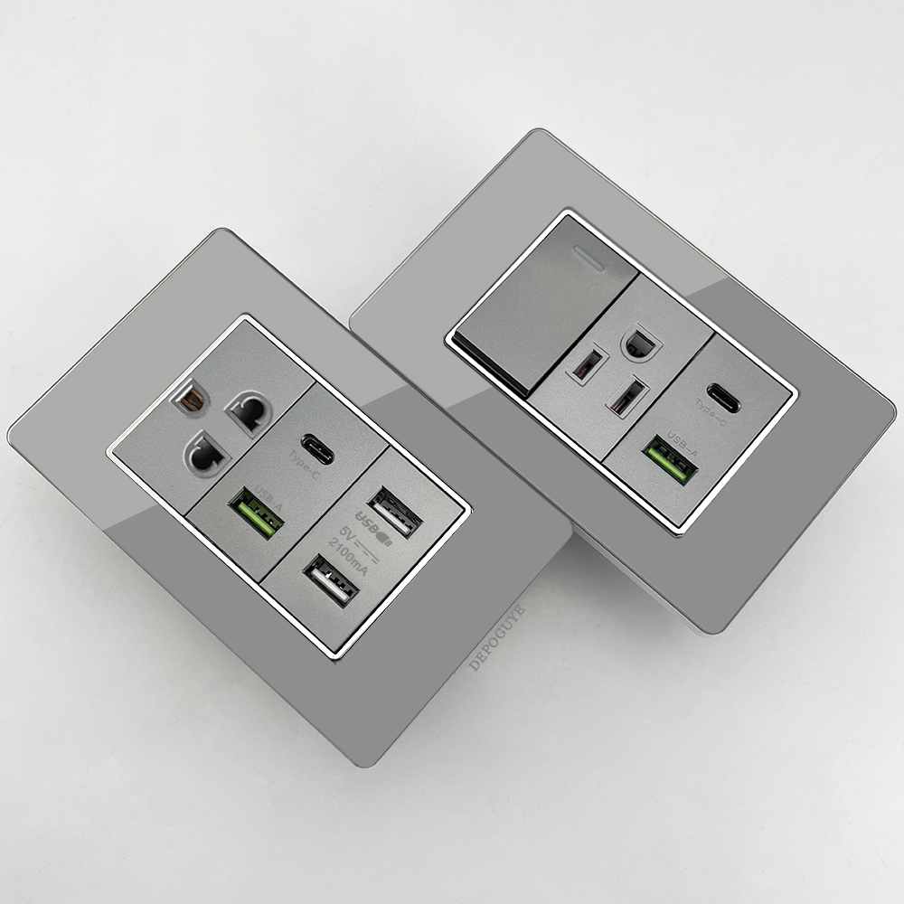Grey Tempered Glass American U - Smart Wall Socket บทวิจารณ์และราคา