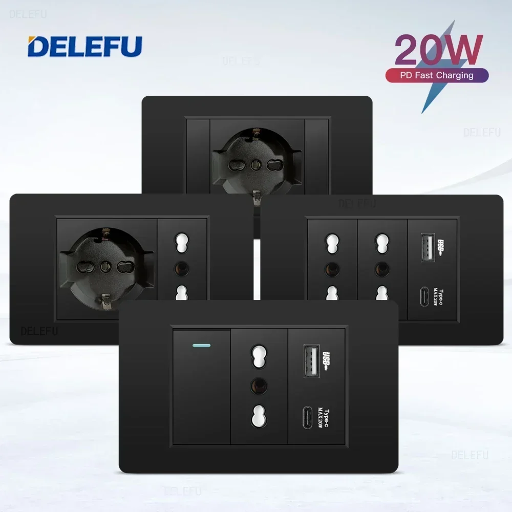 DELEFU Black Retardant PC Ital - Smart Wall Socket บทวิจารณ์และราคา