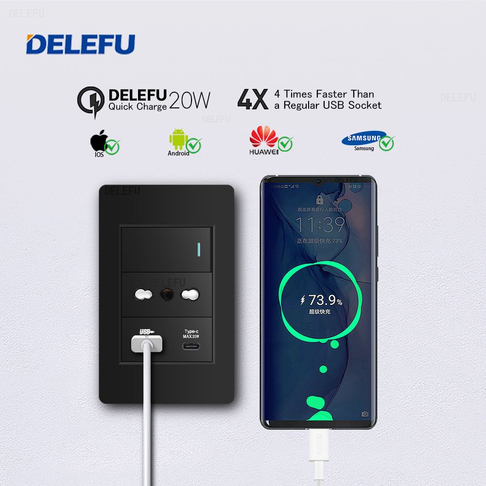 DELEFU Black Retardant PC Ital - Smart Wall Socket บทวิจารณ์และราคา